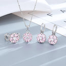 Anel de Casamento Fashion para Mulheres Conjunto de Joias Finas com Pingente de Flor de Cristal de Zircônia Rosa, Pulseiras, Brincos, Colar e Anéis FCGJHW