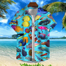 Camiseta Masculina Impressa em 3D de Animais Marinhos com Peixes Harajuku Diversas Camisetas Engraçadas Havaiana Casual de Rua Praia na Moda Blusa com Botões