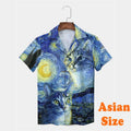 Camisas Havaianas de Gato Engraçado Impressas em 3D para Homens, Camisas de Lapela Estilo Grafite Hip Hop, Camiseta com Padrão Retrô de Ondas Japonesas