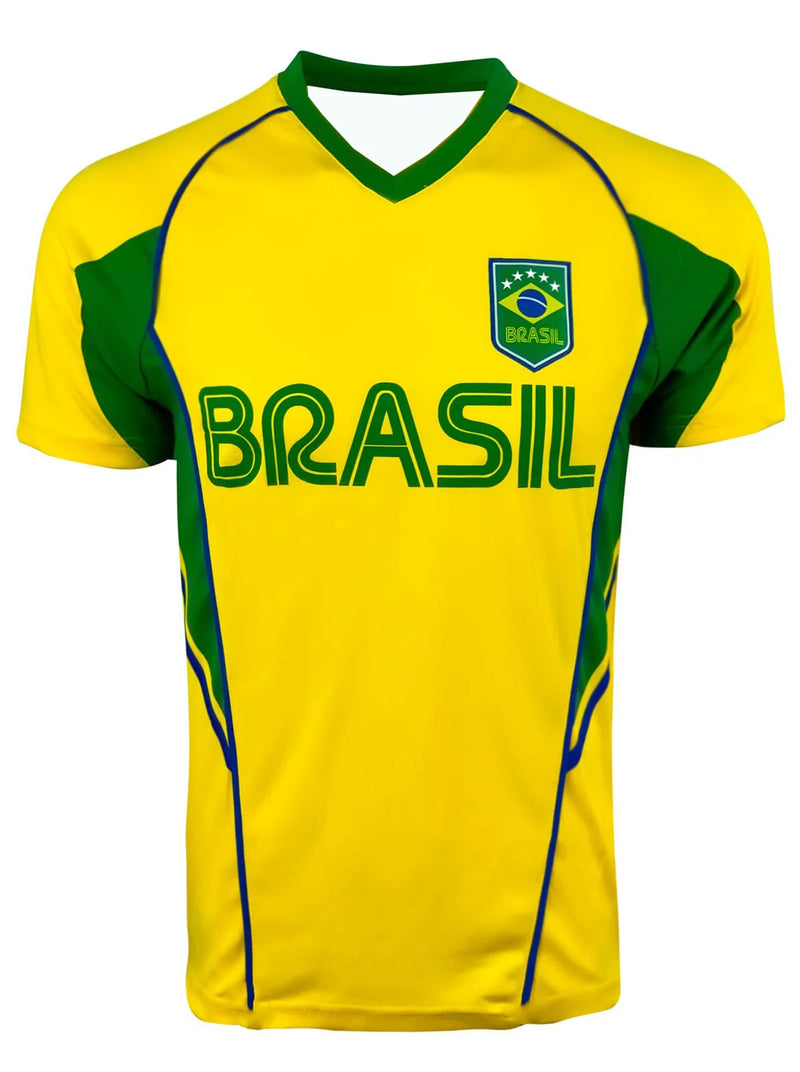 Camiseta Esportiva da Seleção Brasileira de Futebol Masculina, Solta, de Secagem Rápida, Respirável, de Manga Curta, para Verão, T-shirt Masculina para Fitness ao Ar Livre
