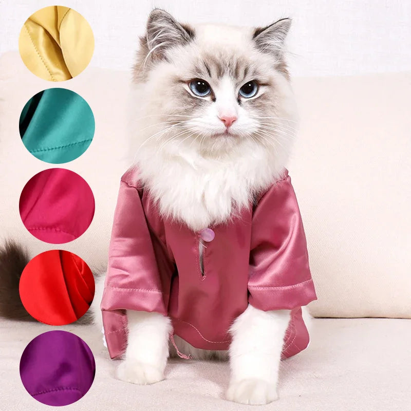Roupas de Pet na Moda Camisa de Verão para Gato Usar Seda Brilhante Respirável Fina Não Gruda Pelo Roupas Tradicionais Chinesas Vestidos para Gato