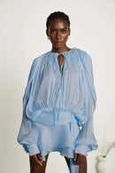 Vestidos Femininos Franceses Vestido Elegante com Mangas Bufantes Moda Solta com Amarração Cor Sólida Amarração Estilo Simples Tendência