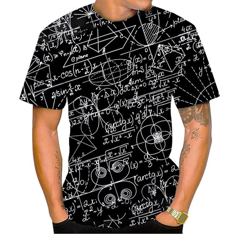 Camisetas Gráficas Divertidas de Fórmulas Matemáticas Moda Verão Manga Curta Impressão 3D Camisetas Infantis Casuais Pulôveres Oversized
