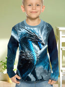 Roupas Infantis Camiseta Masculina Manga Curta Moda Estampa 3D Dragão Roupas de Verão para Crianças Roupas Casuais ao Ar Livre Tops Masculinos Gola O