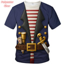 Camiseta de Cosplay 3D Impressa para Homens Conjunto Falso Camisetas com Estampa de Pirata Verão Rua Casual Manga Curta Tops Soltos com Gola Redonda