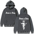 Moletom Masculino Plus Size 'Jesus Is King' Estampado, Religioso, Casual, Streetwear, Estilo Gótico Harajuku, Manga Longa, Malha de Inverno