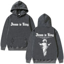 Moletom Masculino Plus Size 'Jesus Is King' Estampado, Religioso, Casual, Streetwear, Estilo Gótico Harajuku, Manga Longa, Malha de Inverno
