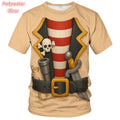 Camiseta de Cosplay 3D Impressa para Homens Conjunto Falso Camisetas com Estampa de Pirata Verão Rua Casual Manga Curta Tops Soltos com Gola Redonda
