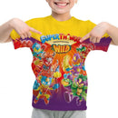Camiseta Padrão 3D SuperThings Infantil Camiseta O-neck Manga Curta Roupas Meninas Casual Camiseta Tops Primavera Verão Roupas Infantis