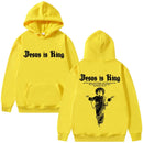 Moletom Masculino Plus Size 'Jesus Is King' Estampado, Religioso, Casual, Streetwear, Estilo Gótico Harajuku, Manga Longa, Malha de Inverno