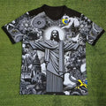 Camisa de Treinamento de Futebol de Verão Top Brasil Edição Especial Jesus Preta e Cinza Camisa de Futebol Masculina e Feminina para Exterior de Secagem Rápida