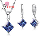 Acessórios Femininos Conjunto de Colar e Brincos Pingente de Jóias Menina Quadrado Brilhante Pingente de Cristal CZ Prata Esterlina 925
