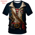 Camiseta de Cosplay 3D Impressa para Homens Conjunto Falso Camisetas com Estampa de Pirata Verão Rua Casual Manga Curta Tops Soltos com Gola Redonda