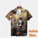 Camisas Havaianas de Gato Engraçado Impressas em 3D para Homens, Camisas de Lapela Estilo Grafite Hip Hop, Camiseta com Padrão Retrô de Ondas Japonesas