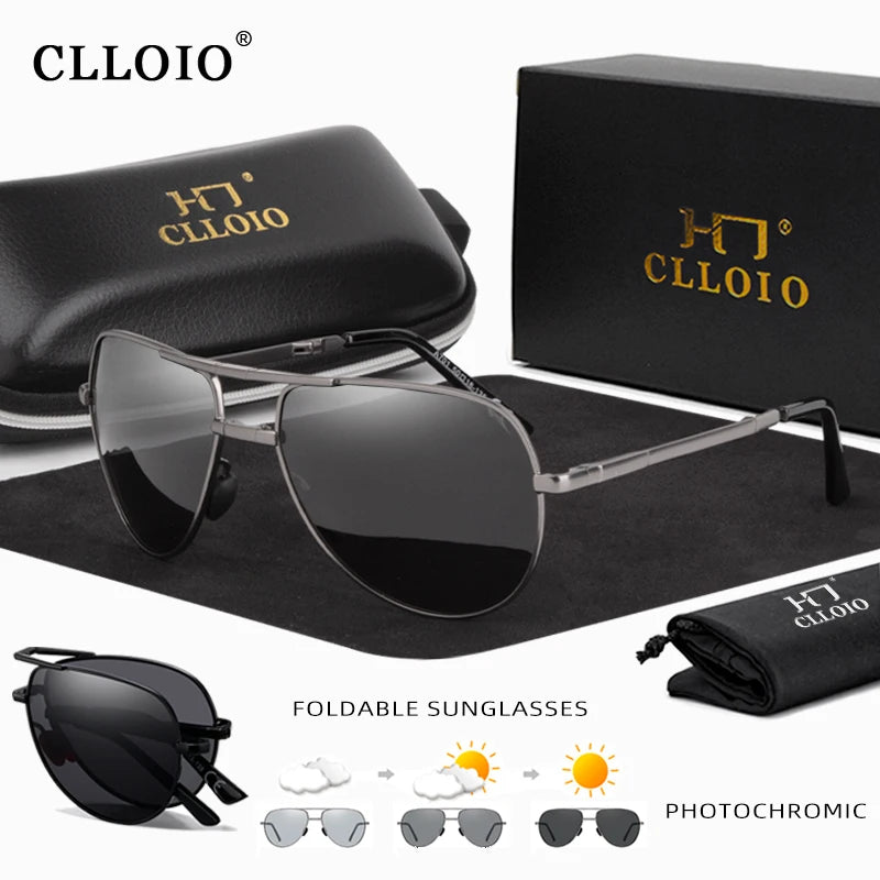CLLOIO Folding Photochromic Sunglasses Men Women Polarized Driving Sun Glasses Chameleon Anti-glare Sport Oculos de sol