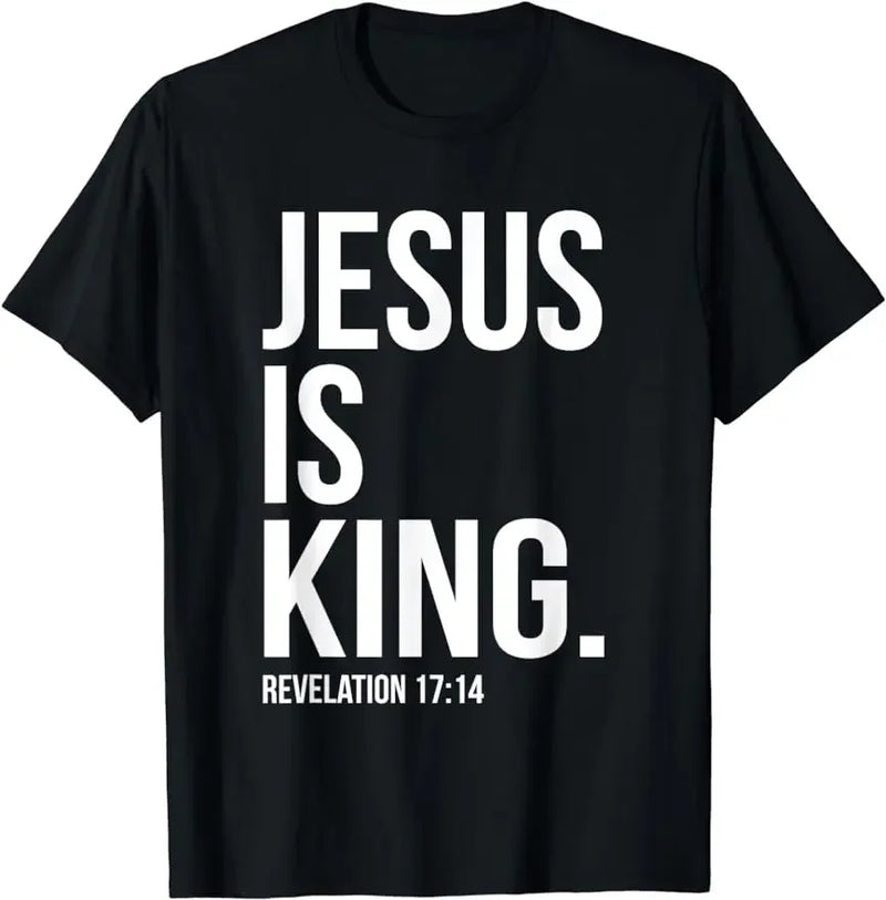 Camiseta Cristã Jesus É Rei Versículo Bíblico para Homens e Mulheres Estilo Unissex Clássica de Mangas Curtas