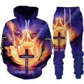 Conjunto de Duas Peças Bíblia Cristã Fé em Jesus Deus Moletom/Suíte Masculino Estampa 3D de Leão Roupa de Rua Legal Roupas de Casal Conjunto de Moletom para Corrida