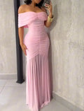 Vestidos para Mulheres 2025 Elegante Sexy Ombro a Ombro Franzido Cintura Marcada Vestido de Festa de Ajuste Fino Cauda de Sereia