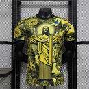 Camisa de Treinamento de Futebol de Verão Top Brasil Edição Especial Jesus Preta e Cinza Camisa de Futebol Masculina e Feminina para Exterior de Secagem Rápida