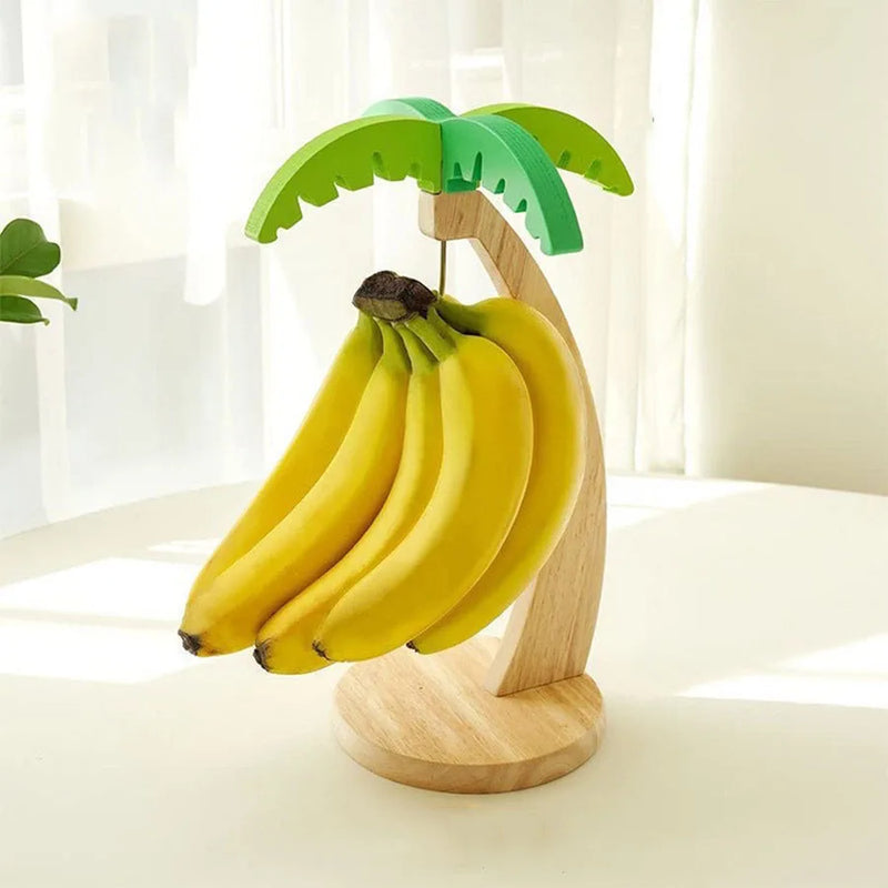 Suporte de Banana de Madeira Suspenso, Suporte de Cozinha Simulado em Folha, Suporte Vertical Decorativo para Frutas com Gancho, Decoração de Cozinha