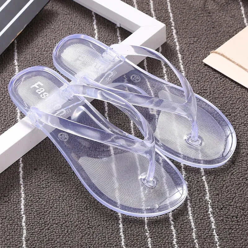 Novo Chinelo de Praia de Verão Feminino Transparente Flat Sandália Rasteira Sapato de Gel Cor Lisa Chinelo Feminino Slides para Mulheres