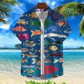 Camiseta Masculina Impressa em 3D de Animais Marinhos com Peixes Harajuku Diversas Camisetas Engraçadas Havaiana Casual de Rua Praia na Moda Blusa com Botões