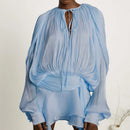 Vestidos Femininos Franceses Vestido Elegante com Mangas Bufantes Moda Solta com Amarração Cor Sólida Amarração Estilo Simples Tendência
