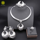 Conjunto de Joias Dubai para Mulheres Banho de Prata Colar de Luxo Brincos Pulseira e Anel Conjunto de Joias para Casamento Festa Tendência
