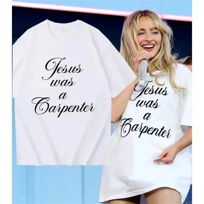Camisetas de Jesus Era Carpinteiro Sabrina Carpenter para Mulheres Estilo Moderno Jovem Camiseta Feminina Roupas de Anime Japonês