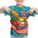 Camiseta Padrão 3D SuperThings Infantil Camiseta O-neck Manga Curta Roupas Meninas Casual Camiseta Tops Primavera Verão Roupas Infantis