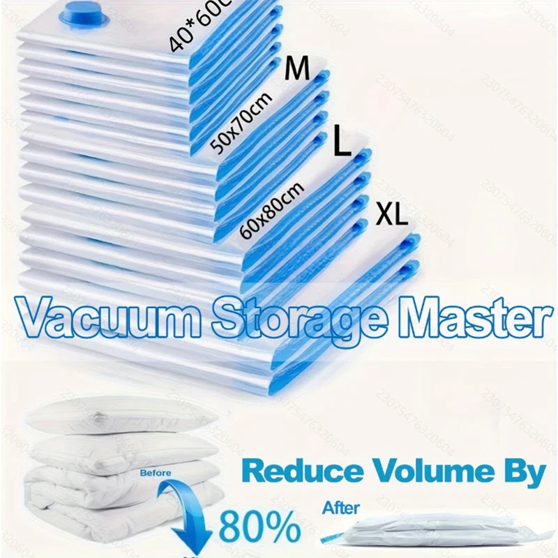 2/3/7 Peças de Sacos a Vácuo para Armazenamento de Roupas/Edredons, Resistentes com Bomba Manual, Economizador de Espaço, Hermético, Reutilizável, Viagem, Mala