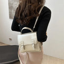 Mochila Feminina Estilo Faculdade Moda Casual Cor Sólida Bolsas de Ombro para Senhoras Bolsa Feminina Simples de Couro PU Macio