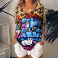 Camiseta Feminina com Estampa 3D de Gatos Moda Mulher Blusas 2025 Camiseta V-Neck Engraçada Kawaii Roupas Femininas Tops de Verão Oversized Tees