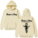 Moletom Masculino Plus Size 'Jesus Is King' Estampado, Religioso, Casual, Streetwear, Estilo Gótico Harajuku, Manga Longa, Malha de Inverno