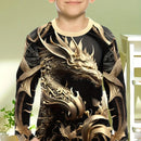 Roupas Infantis Camiseta Masculina Manga Curta Moda Estampa 3D Dragão Roupas de Verão para Crianças Roupas Casuais ao Ar Livre Tops Masculinos Gola O