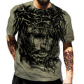 Camiseta Masculina Estampada 3D com Cruz de Jesus Cristo - Design Clássico, Casual, Mangas Curtas, Estilo Street Fashion, Oversized, Solta