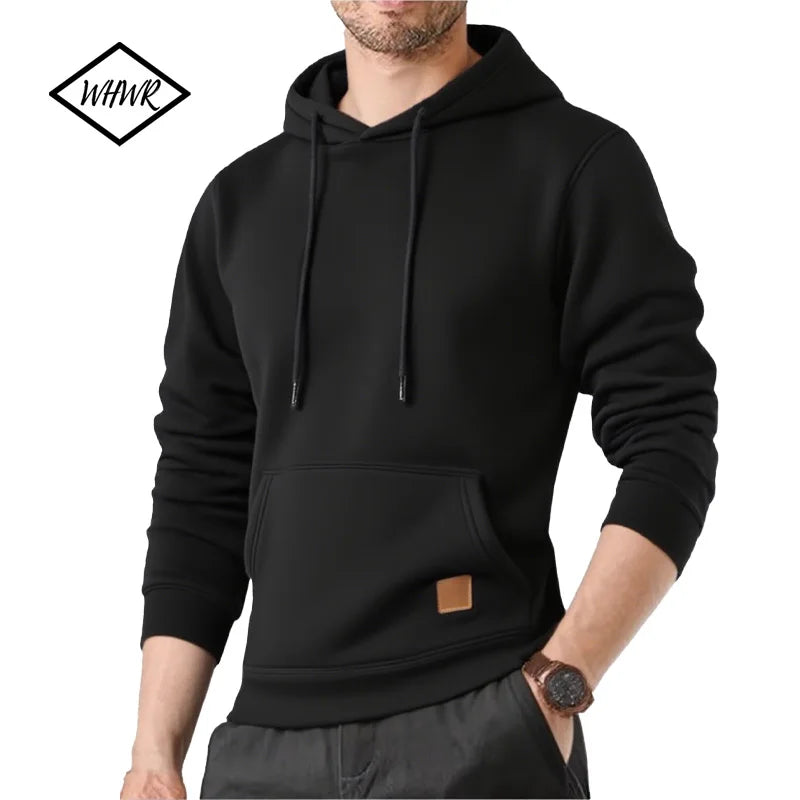 Moletom Novo Primavera Outono Streetwear Moda Casaco Masculino de Cor Sólida com Capuz, Casual, Folgado, de Fleece, Roupas Masculinas