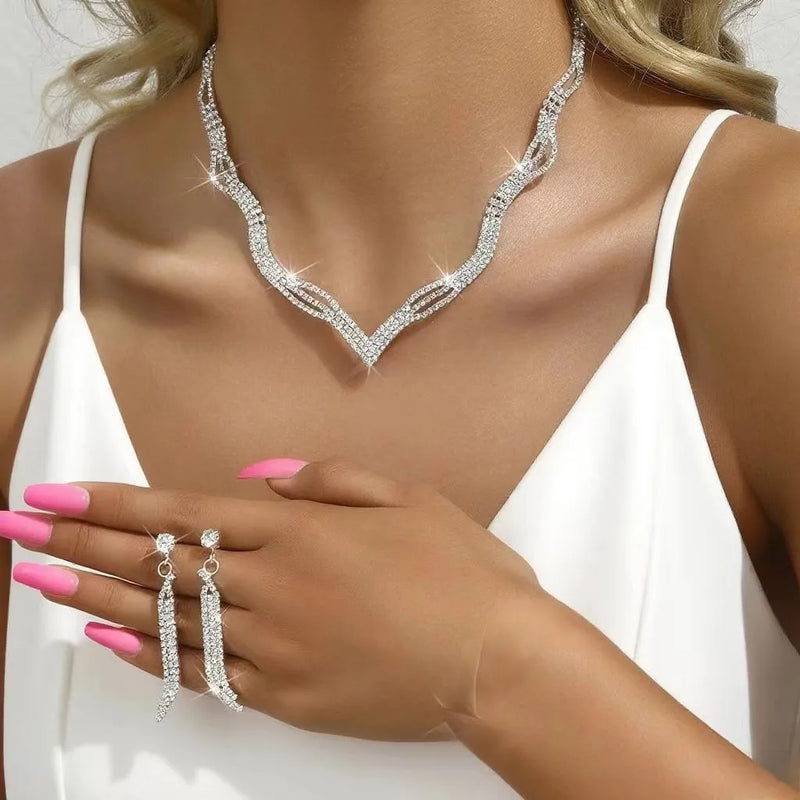 Conjunto de joias de design de moda feminina, simples e versátil, estilo luxo leve, acessórios brilhantes