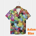 Camisas Havaianas de Gato Engraçado Impressas em 3D para Homens, Camisas de Lapela Estilo Grafite Hip Hop, Camiseta com Padrão Retrô de Ondas Japonesas
