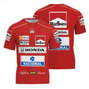 Camiseta de Manga Curta Ayrton Senna Honda F1 Racing Unissex Moda Esportiva e Lazer Tendência para Adultos e Crianças