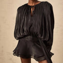 Vestidos Femininos Franceses Vestido Elegante com Mangas Bufantes Moda Solta com Amarração Cor Sólida Amarração Estilo Simples Tendência