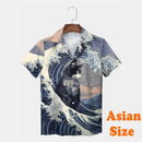 Camisas Havaianas de Gato Engraçado Impressas em 3D para Homens, Camisas de Lapela Estilo Grafite Hip Hop, Camiseta com Padrão Retrô de Ondas Japonesas