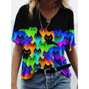 Camiseta Feminina com Estampa 3D de Gatos Moda Mulher Blusas 2025 Camiseta V-Neck Engraçada Kawaii Roupas Femininas Tops de Verão Oversized Tees