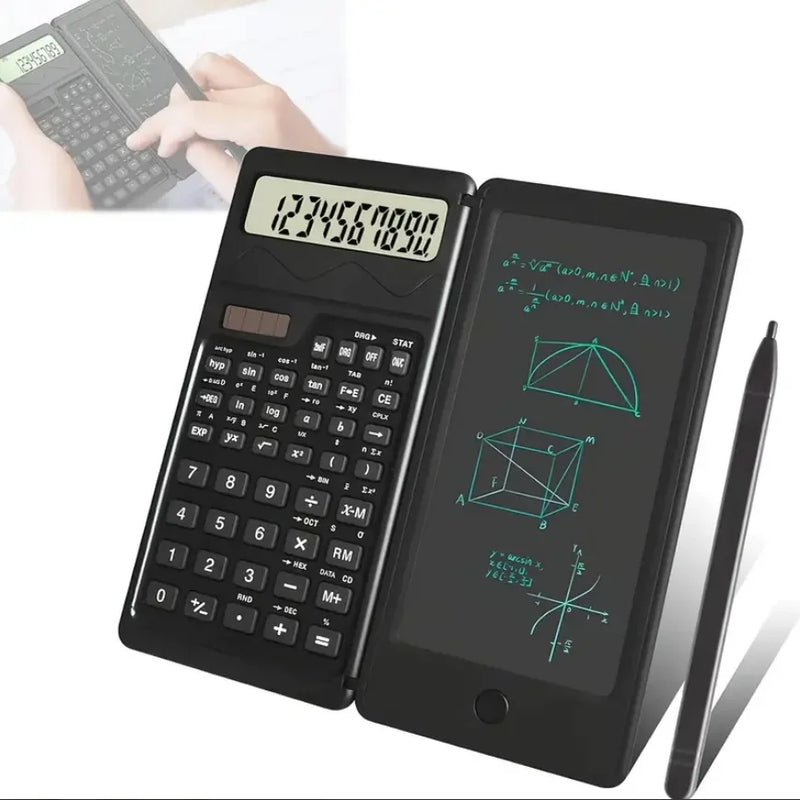 Calculadora científica dobrável inteligente com display LCD de 10 dígitos, escrita apagável, calculadora de funções portátil para escritórios