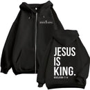 Moletom com Zíper Jesus É Rei Bíblia Cristã Masculino e Feminino Moda Harajuku Casaco com Zíper Fleece Casual
