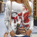 Moletom Feminino Designer Gola Redonda Manga Longa Moda Casual Papai Noel Vermelho Estampa Gráfica Ano Novo Tops Y2K Streetwear