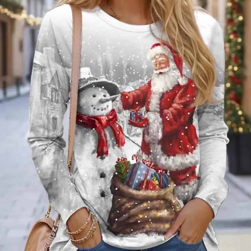 Moletom Feminino Designer Gola Redonda Manga Longa Moda Casual Papai Noel Vermelho Estampa Gráfica Ano Novo Tops Y2K Streetwear