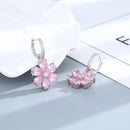 Anel de Casamento Fashion para Mulheres Conjunto de Joias Finas com Pingente de Flor de Cristal de Zircônia Rosa, Pulseiras, Brincos, Colar e Anéis FCGJHW