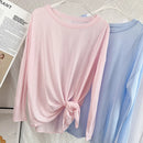 Camisetas de Yoga Femininas Tops Esportivos Manga Longa Gola O Camisa Respirável para Corrida Roupas de Fitness Soltas Roupas de Academia Camisetas de Pilates