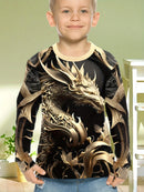 Roupas Infantis Camiseta Masculina Manga Curta Moda Estampa 3D Dragão Roupas de Verão para Crianças Roupas Casuais ao Ar Livre Tops Masculinos Gola O
